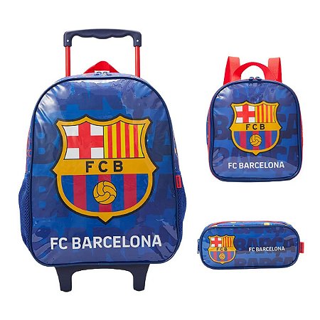 Kit Escolar Barcelona Mochila De Rodas + Lancheira + Estojo
