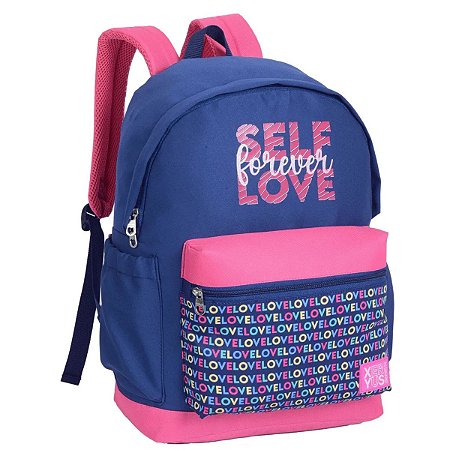 Mochila Self Love De Costas Azul Marinho E Rosa - Xeryus