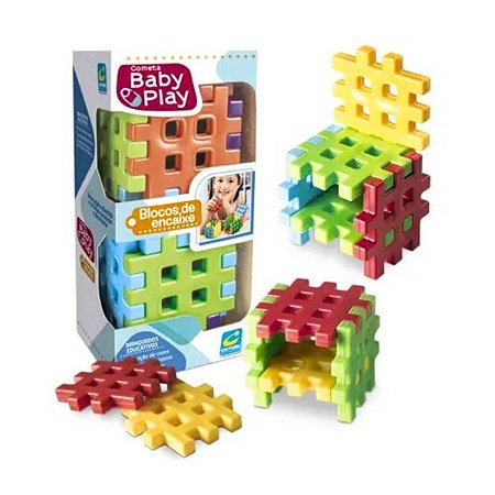 Blocos De Encaixe Montar Coloridos Baby Play Didático Cometa