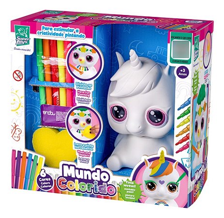 Boneco Brinquedo Para Pintar Mundo Colorido Unicórnio Cofre