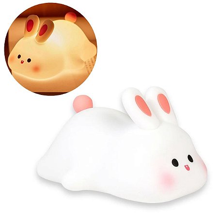 Luminária Abajur Coelho Silicone Infantil Touch Luz De Toque