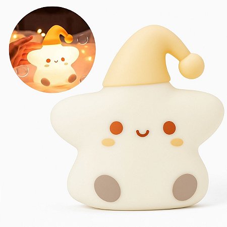 Luminária Abajur Estrela Silicone Infantil Touch Luz Toque