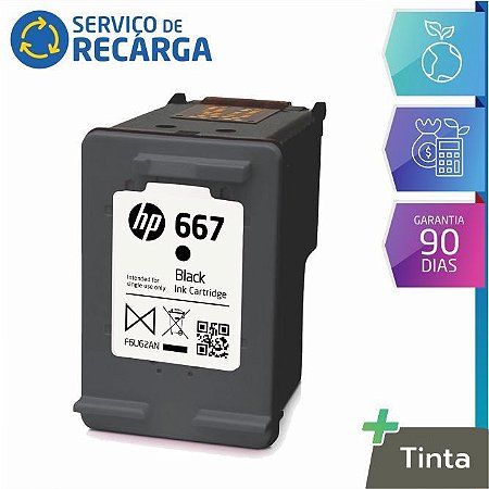 Recarga Cartucho Hp 667 Preto 3YM79AL - Deskjet Ink Advantage 2376 2774  2776 6476 - Mega Toner Cartuchos, Toners, Insumos e Tintas para Impressoras  Epson, HP, Samsung, Lexmark, Brother, Xerox e Canon.