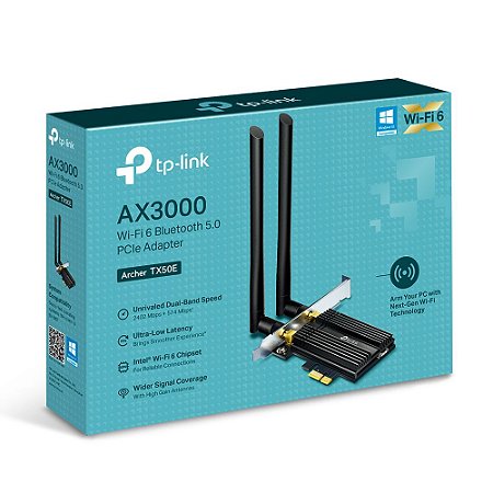 Placa de rede sem fio PCI-E AX3000 WiFi6 c/ Bluetooth 5.0 Archer TX50E  TP-Link Wireless Dual Band