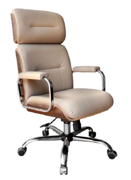 Cadeira Presidente giratória para escritório cromada WD Bege/Cromado