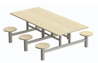 Mesa de refeitório 18mm com 6 lugares com bancos redondos acoplados Maple/Alumínio