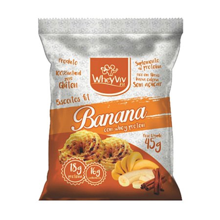 Biscoito Fit Banana Com Whey Protein - 45g - Wheyviv