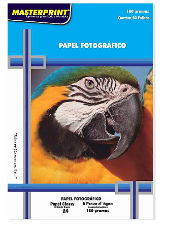Papel Fotográfico 180g A4 100 FOLHAS Glossy Resistente a Água - Masterprint
