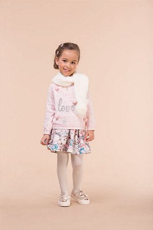 Conjunto blusão em tricot 100% algodão e saia - Infanti