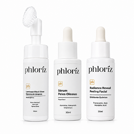 Kit Skincare Acne e Pele Oleosa Phloriz - Espuma, Sérum e Peeling Facial