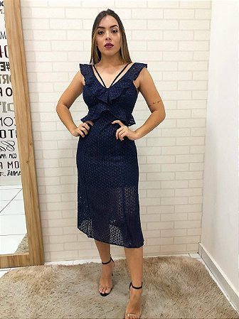 vestido azul marinho de renda