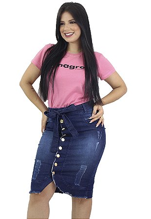 Saia Jeans Evangélica Com Cinto e Botões Anagrom Ref.166 - Anagrom Atacado  - Roupas Evangélicas & Jeans no Atacado