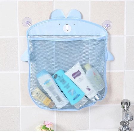Saco Organizador De Brinquedos para Banheiro Urso azul