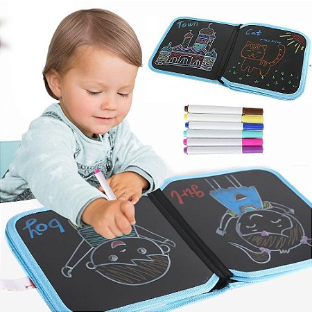 Caderninho Mágico  Desenho Infinito 6 Canetas Apaga Livro Infantil