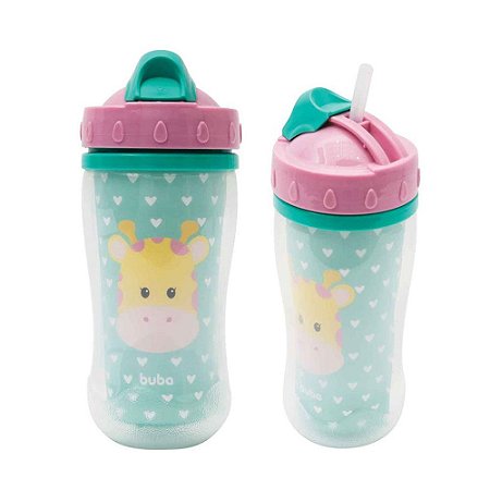 COPO PAREDE DUPLA COM CANUDO SILICONE - GIRAFA