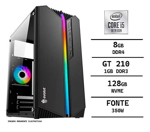 Computador Gênios Gamer I5-10400F, 8GB DDR4, NVME 128GB, GT 210 1GB