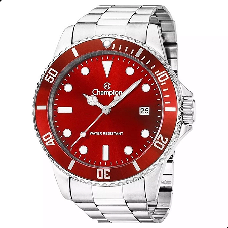Relógio Champion Masculino Prata Vermelho