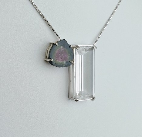 Colar de Cristal e Turmalina Melancia.