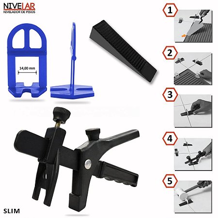 Kit Nivelador de Porcelanatos, Pisos Cerâmicos e Revestimentos SLIM - 500 Clips +150 Cunhas +01 Alicate