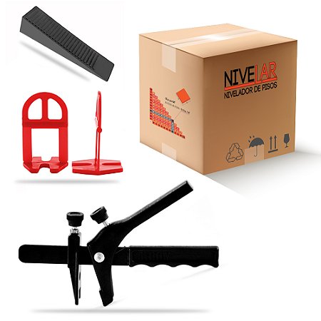 Kit Nivelador de Porcelanatos, Pisos Cerâmicos e Revestimentos SLIM - 100 Clips +100 Cunhas +01 Alicate