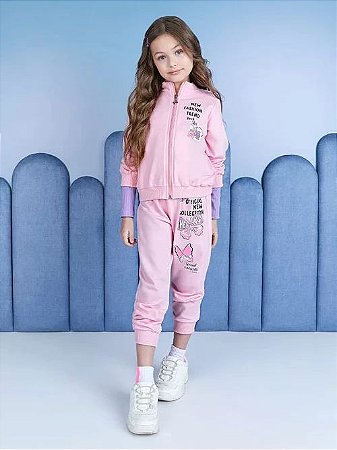 Conjunto manga longa rosa estampado em lettering | Momi