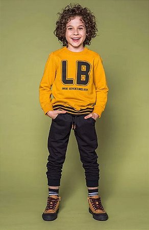Conjunto Infantil Menino Blusão Amarelo/Calça em Moletom Luc.boo