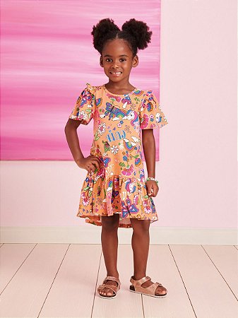 Vestido manga franzida natureza | Momi