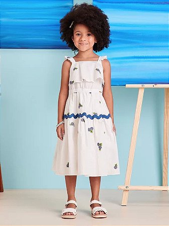 Vestido flores azuis bordadas | Momi
