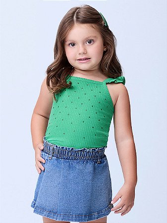 Blusa canelada com strass verde | Momi