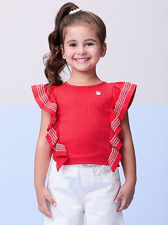 Blusa canelada com babados vermelha | Momi