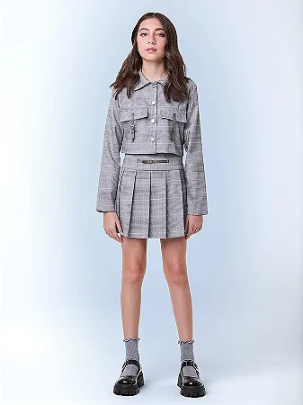 Saia xadrez cinza com cinto | Iam Authoria