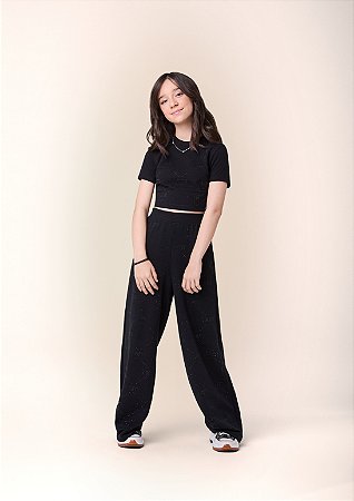 Blusa baby tee preta com strass | Iam Authoria