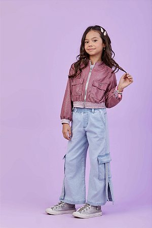 Calça cargo wide leg em jeans | Gabriela Aquarela