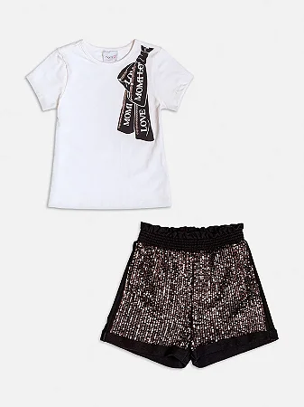 Conjunto com laço bordado e paetê  | Momi