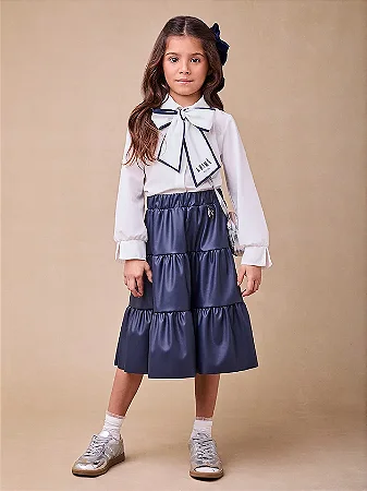 Saia Midi Marinho Fake Leather | Animê