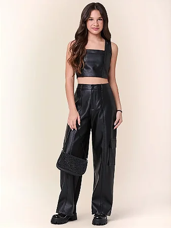 Top preto fake leather | Iam Authoria