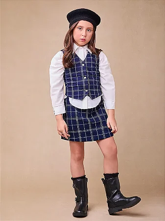 Conjunto jacquard xadrez marinho | Animê