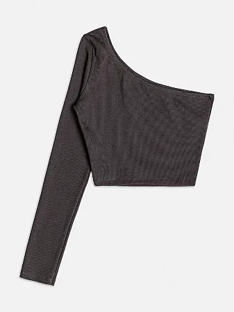 Blusa de ribana preta assimétrica | Iam Authoria