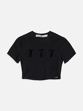 Baby tee preta com laços de veludo | Iam Authoria