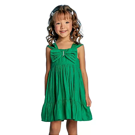 Vestido Celebrar verde em viscose com laço | Gabriela Aquarela