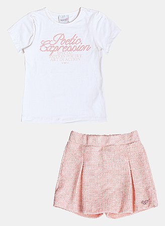 Conjunto manga curta de tweed com strass | Momi