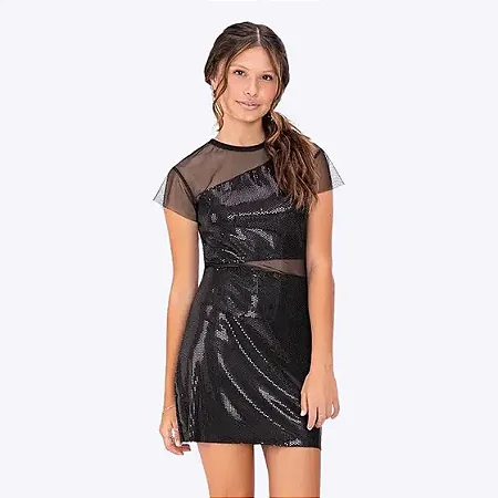 Vestido com tule e paetê teen preto | Amora