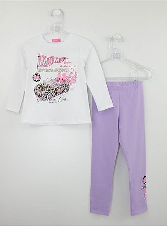 Conjunto blusa de manga e legging off e lilas | Momi