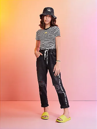 Calça jeans clochard estampa lateral | Iam Authoria