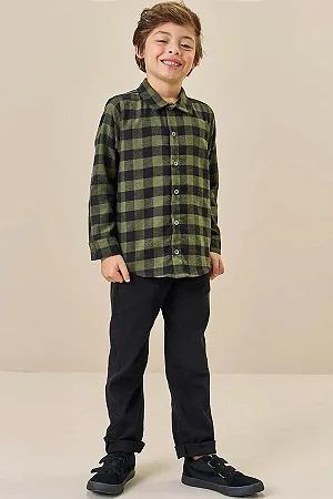 Conjunto de camisa xadrez verde e calça preta | Luc.boo