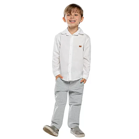 Conjunto social branco calça cinza | Digi