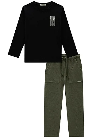 Camiseta manga longa preta e calça verde | Luc.boo