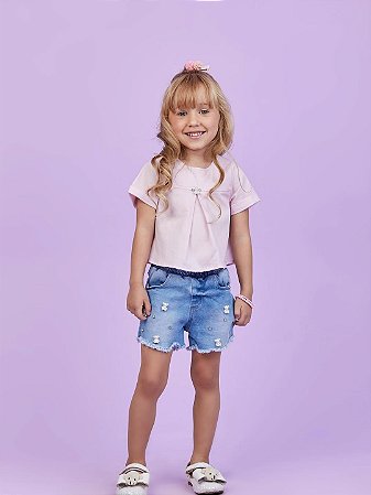 Conjunto bordado com bata algodão rosa | Gabriela Aquarela