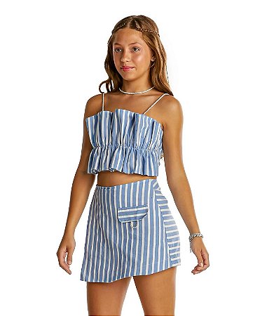 Conjunto listrado azul com top babado | Pinks