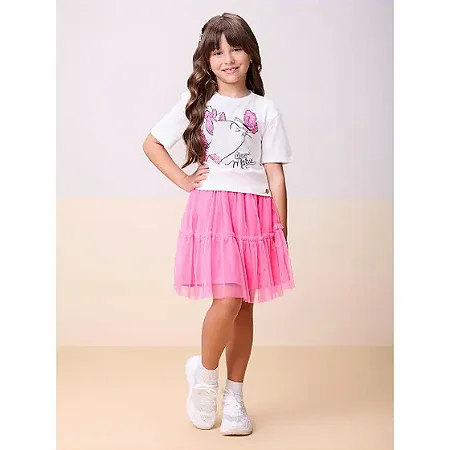 Saia de tule pink com babado a fio neon | Momi